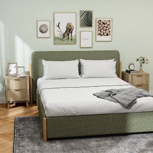 HOMCOM Night Stands Set of 2, Nightstands with Finger Pulls and Fluted Drawers, Bedside Tables with Round Edges, Oak