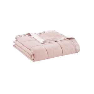 Twin Size Lightweight Down Alternative Blanket with Moisture-Wicking, Satin Trim, Hypoallergenic Polyester, 90" L x 68" W x 0.25" H, Blush