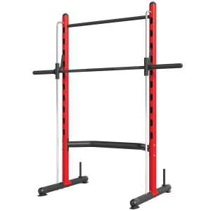 Soozier Squat Rack with Pull Up Bar and Barbell Bar Adjustable Bench Press Multi-Function Weight Lifting Half Rack Red
