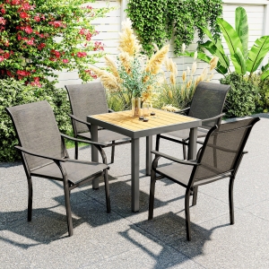 Outsunny Patio Chairs Set of 4 with Armrest and High Backrest, for Backyard, Balcony, Porch, Poolside, Deck, Garden, Brown