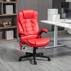 HOMCOM Adjustable Heated Ergonomic Massage Office Chair Swivel Vibrating High Back Faux Leather Executive Chair Home Office Furniture