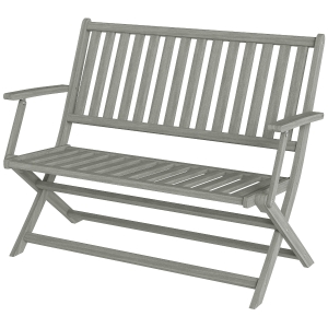 Outsunny 2-Person Foldable Wood Outdoor Bench with Backrest and Armrests for Garden, Porch, Park, Balcony, Gray
