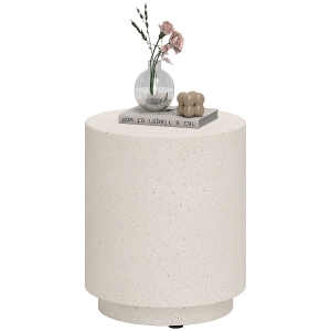 HOMCOM Lightweight Accent Table with Concrete Finish Round Side Table, Light Yellow