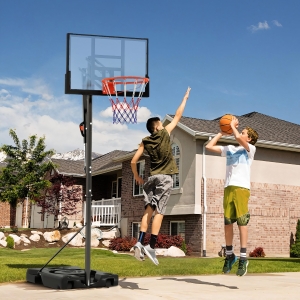 Soozier Basketball Hoop Outdoor, 4.4-10ft Portable Basketball Goal with Wheels and 44.5" Backboard, for Teenagers Youth Adults