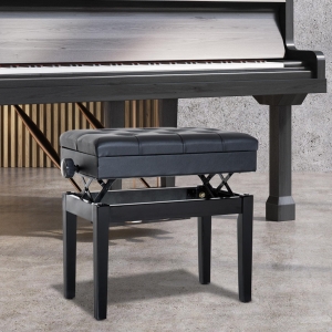 HOMCOM Adjustable Piano Bench with Storage and Soft PU Leather Padded, with Enough Music Storage Design, Black