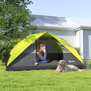 Outsunny Pop Up Camping Tent, 3-4 Person Family Tent, Waterproof Dome Tent with Mesh Window, Storage Pockets and Hook