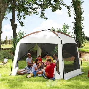 Outsunny 10' x 10' Screen Tent, UV50+ Protection Outdoor Screen House with Carry Bag & Ground Stakes, Fits 6-8 People, White