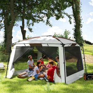 Outsunny 12' x 12' Screen Tent, UV50+ Protection Outdoor Screen House with Carry Bag & Ground Stakes, Fits 6-8 People, White
