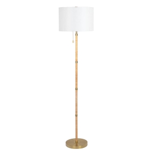 Stellar Floor Lamp with Wood Rattan Tube, White Linen Shade, Stylish Design, 15" L x 15" W x 61.5" H, Natural+White