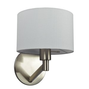 Modern Wall Lamp with Rotary Switch, Brushed Nickel Base, Fabric Shade, Ideal for Bedroom, Living Room, 9" L x 10" W x 11" H, Silver+White