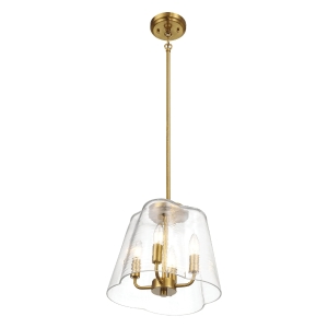 Elegant Four Candle Lights Pendant with Satin Brass Finish, Clear Glass Design, Ideal for Home Decor, 13" L x 13" W x 11" H, Clear+Gold