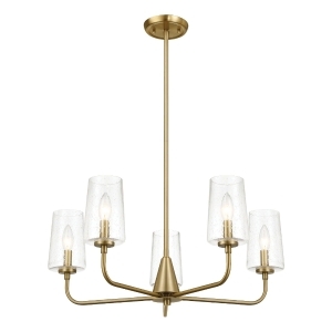 Dazzle Five-Light Chandelier with Clear Seeded Glass, Satin Brass Finish, Elegant and Sophisticated Design, 26.5" L x 26.5" W x 11" H, Clear+Gold