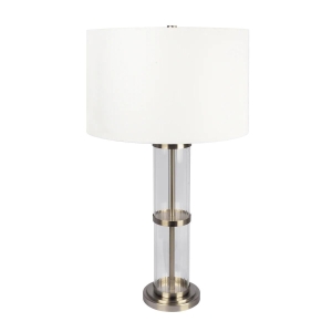 Echo Brushed Nickel Table Lamp with On/Off Switch, Clear Glass Body and Metal Base, 16" L x 16" W x 30" H, Silver+White