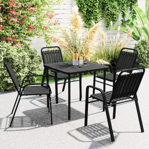 Outsunny Stackable Outdoor Dining Chairs Set of 4, for Patio, Balcony, Deck, Garden, Black