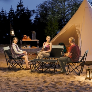 Outsunny 4 Piece Folding Camping Table and Chairs, Outdoor Lawn Chair Set w/ Table, Cup Holders for Hiking, Picnic, Grey