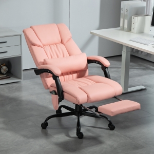 Vinsetto 6-Point Vibration Massage Chair, Height Adjustable Reclining Computer Chair with Retractable Footrest, Pink