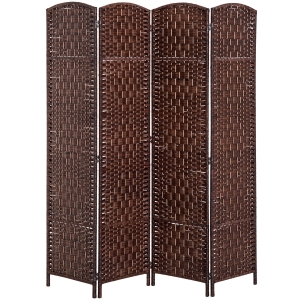 HOMCOM Room Divider, 4 Panel Folding Privacy Screen, 6FT Tall Portable Wicker Weave Partition Wall Divider for Bedroom, Home Office, Brown