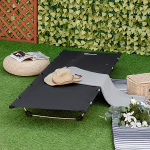 Outsunny Lightweight Camping Cot, Aluminium Portable Folding Bed w/ Strong Support 331 lbs and Carry Bag for Camping, Black