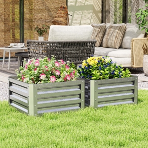 Outsunny 2' x 2' x 1' 2-Pieces Raised Garden Bed with Galvanised Steel Frame for Vegetables, Flowers, Herbs, Silver