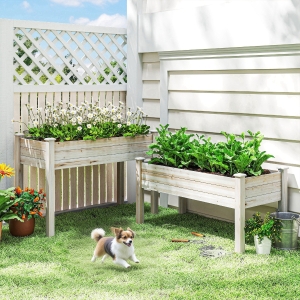 Outsunny 2 Tiers Wood Plant Raised Bed Flower Vegetable Herb Grow Box Stand Garden  Step Planter Stand Free Combination Natural