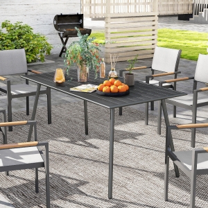 Outsunny Rectangle Patio Dining Table for 6 Person, Metal Steel Slat Outdoor Table, for Lawn, Garden, 59" x 31.5" x 29", Grey