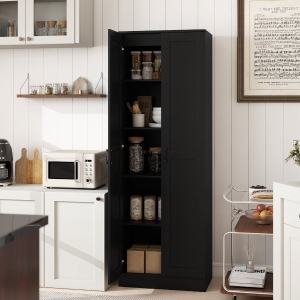 HOMCOM 69" Tall Pantry Cabinet with Adjustable Shelves, Modern Kitchen Pantry Cabinet with Soft Close Doors, Black