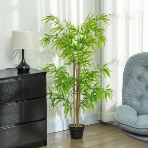 Outsunny Artificial Bamboo Tree, 5ft Fake Tree with Realistic Leaf and Natural Trunk, Decorative Plant in Nursery