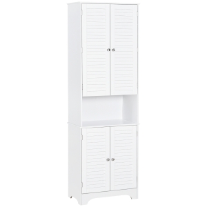 HOMCOM Tall Narrow Bathroom Storage Cabinet with Doors and Shelf Adjustability, Freestanding Linen Cabinet with 2 Cabinets and Countertop, White
