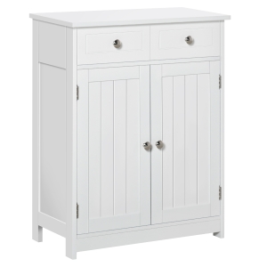Kleankin Freestanding Bathroom Floor Cabinet, Wooden Bathroom Cabinet with 2 Doors, 2 Drawers and Adjustable Shelf, White