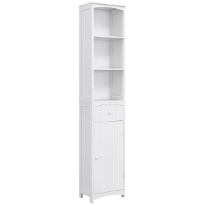 HOMCOM Bathroom Storage Cabinet, Free Standing Bathroom Storage Unit, Tall Linen Tower with 3-Tier Shelves and Drawer, White