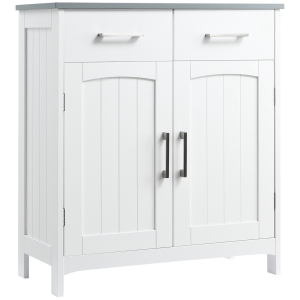 kleankin Bathroom Floor Cabinet, Freestanding Linen Cabinet, Storage Cabinet with 2 Drawers, Double Doors, Adjustable Shelf, White
