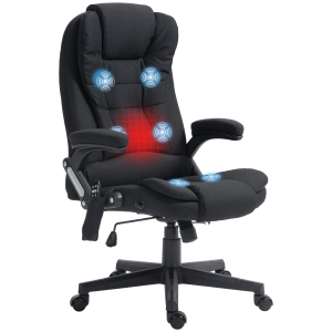 HOMCOM 6 Point Vibrating Massage Office Chair with Heat, Linen High Back Massage Desk Chair with Reclining Backrest, Black