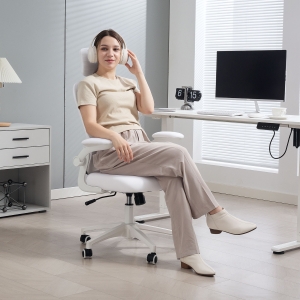 Vinsetto Office Chair, Mesh Computer Desk Chair with Adjustable Headrest, 4D Lumbar Support, Flip-up Arm, White