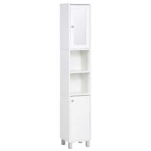 kleankin Tall Bathroom Storage Cabinet with Mirror, Wooden Freestanding Tower Cabinet with Adjustable Shelves for Bathroom or Living Room, White