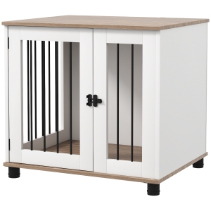 PawHut Dog Kennel Furniture Side End Table Indoor with Lockable Door, for Small and Medium Dogs, Walnut Brown