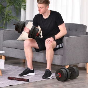 Soozier 44lbs 2-in-1 Adjustable Dumbbells Weight Set, Dumbbell Hand Weights Barbell for Body Fitness, Lifting Training for Home, Office, Gym, Black and Red