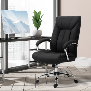 Vinsetto High Back Swivel Office Chair Task Ergonomic Linen Fabric Computer Chair, with Arm, Adjustable Height, Black