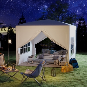 Outsunny 9.7' x 9.7' Outdoor Pop Up Party Tent Wedding Gazebo Canopy with Carrying Bag (White)