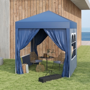 Outsunny 6.6'x6.6' Pop Up Canopy Tent with Sidewalls, Instant Sun Shelter Camping Gazebo with Carry Bag, Blue