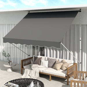 Outsunny 10x5ft Manual Retractable Awning, Patio Sun Shade Canopy Shelter with 5.6-9.2ft Support Pole, Water Resistant UV Protector, for Window, Door, Porch, Deck, Grey