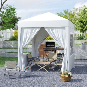 Outsunny 6.6'x6.6' Pop Up Canopy Tent with Sidewalls, Instant Sun Shelter Camping Gazebo with Carry Bag, White