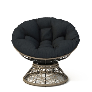 360° Swivel Ergonomic Wicker Papasan Chair with Ultra-Thick Cushion, Metal Frame, Waterproof Fabric, 40" L x 32.5" W x 35" H, Black+Brown