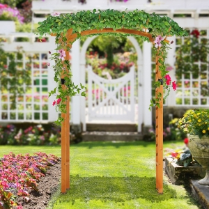 Outsunny 7.5FT Wood Garden Arch Trellis, Outdoor Walkway Round Pergola Style Arbor for Decorative Climbing Plants, Patio, Lawn, Backyard Party, Ceremony Decoration Accessories, Yellow
