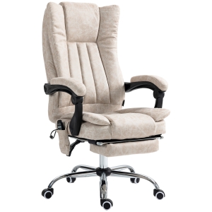Vinsetto Massage Office Chair with 6 Points and Heat, Reclining Computer Chair with Adjustable Height and Footrest, Cream White
