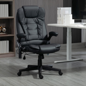 HOMCOM Executive Massage Chairs Heated High Back Reclining Office Chair Swivel Leather Adjustable Vibrating Furniture Black