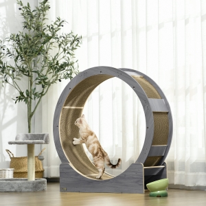 PawHut 36" Cat Wheel for Indoor Cats with Brake, Scratching Pads, Grey