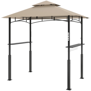 Outsunny 8' x 5' Outdoor Grill Gazebo, Barbecue Gazebo Shelter with LED Light, 2 Side Shelves, Hooks, Bottle Opener, Khaki