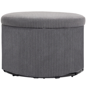 HOMCOM 24 Inches Round Storage Ottoman Stool with Lid, Upholstered Corduroy Foot Rest for Living Room, Bedroom, Gray