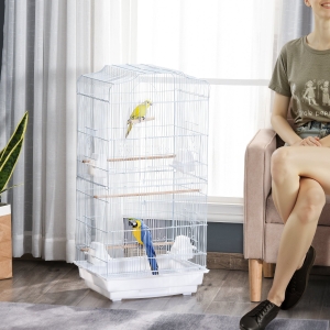 PawHut 36" Bird Cage, Macaw Play House, Cockatoo, Parrot, Finch Flight Cage, 2 Doors, Perch 4 Feeder Pet Supplies, White