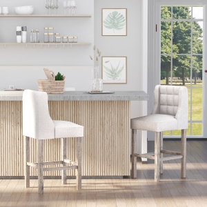 HOMCOM Modern Counter Bar Stools Tufted Upholstered Counter Chairs Set of 2 for Kitchen, Beige
